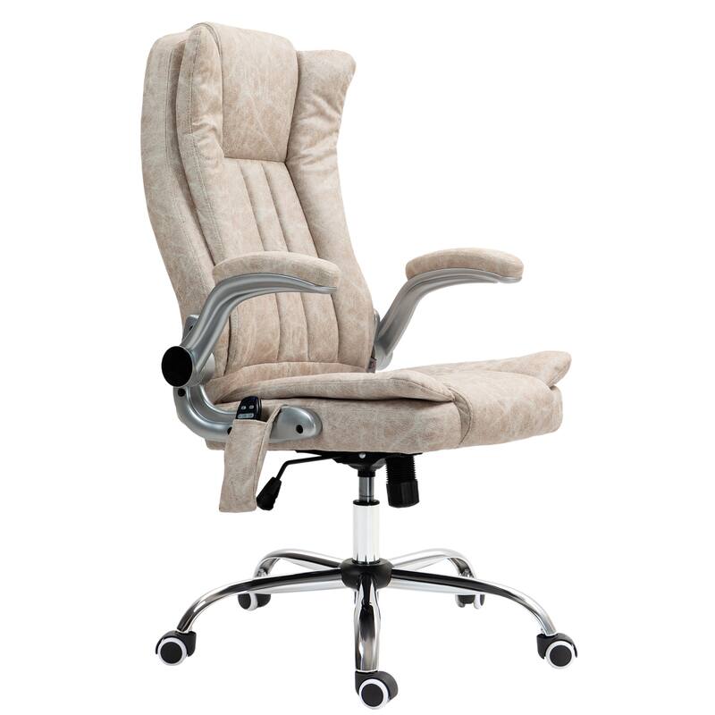 Cream White Computer Desk Chair with Flip-up Armrest, Heated Massage Office Chair Ergonomic Chair with Adjustable Height
