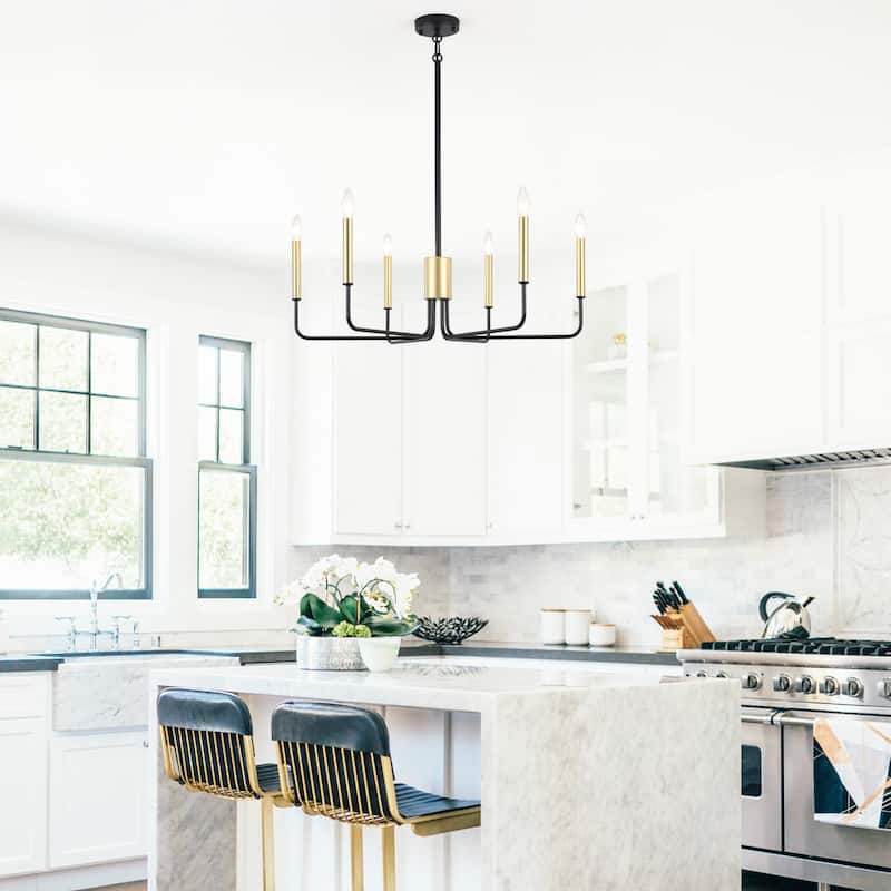 Modern 6-Light Simple Candle Chandelier for Kitchen Island, Living Room, Bedroom, Foyer