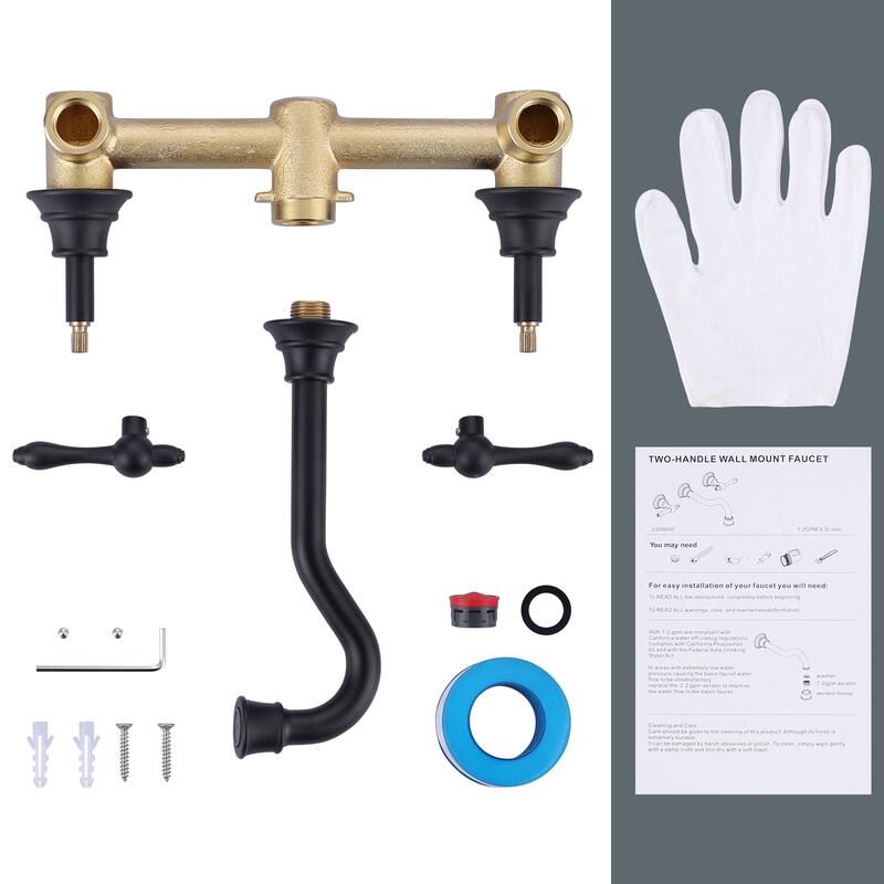 WOWOW 2 Handle Wall Mounted Antique Bathroom Sink Faucet