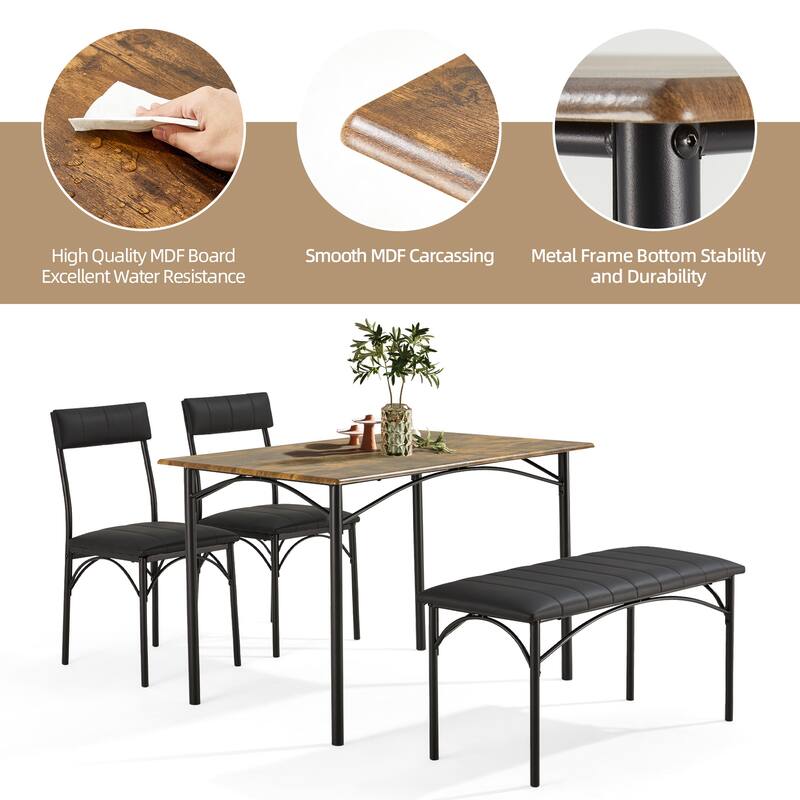 Space-Saving Dining Table Set for 4-6 People with Storage Shelf and Bench, Ideal for Living Room and Dining Room