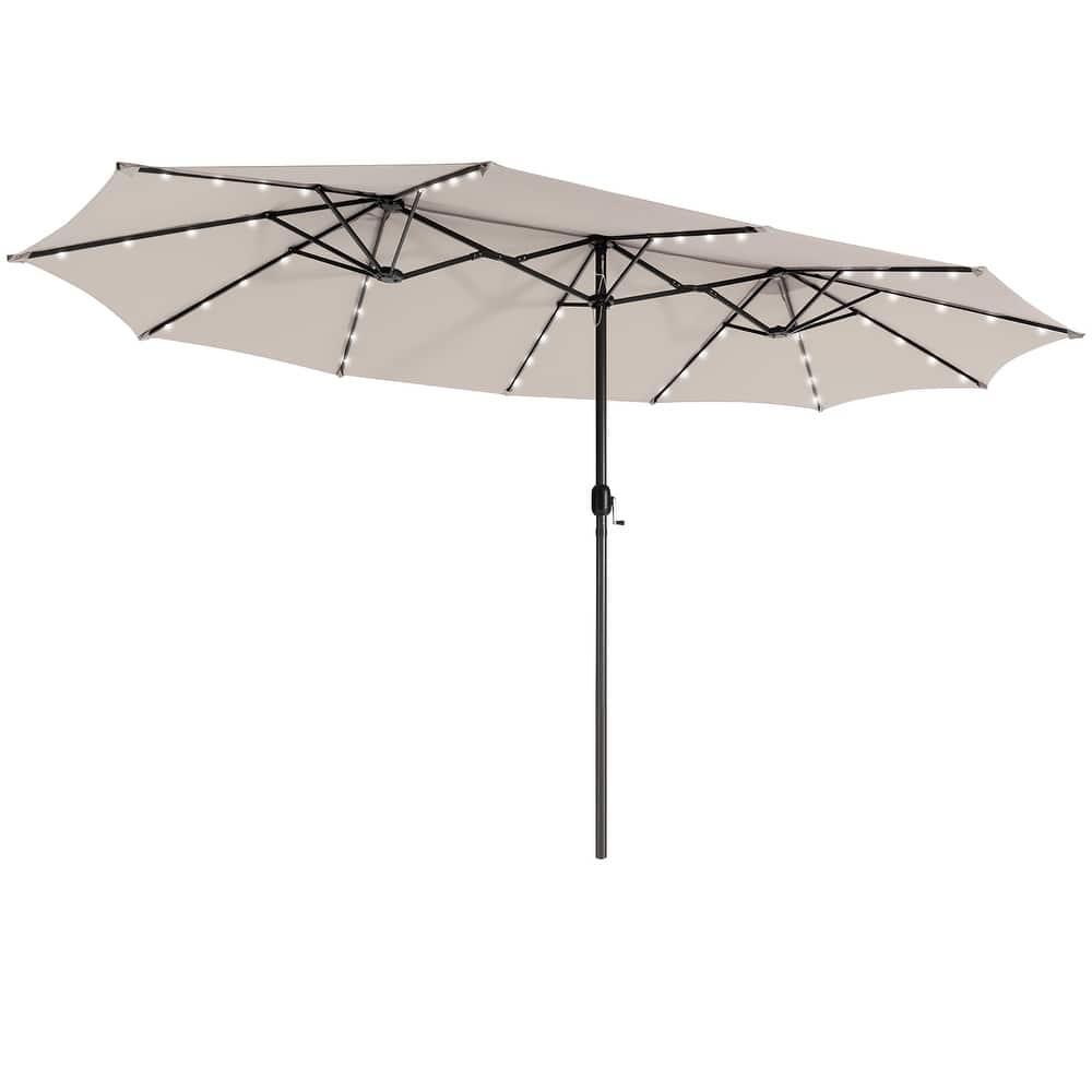 Gymax 15Ft Solar LED Patio Outdoor Double-Sided Umbrella w/ 48 Lights
