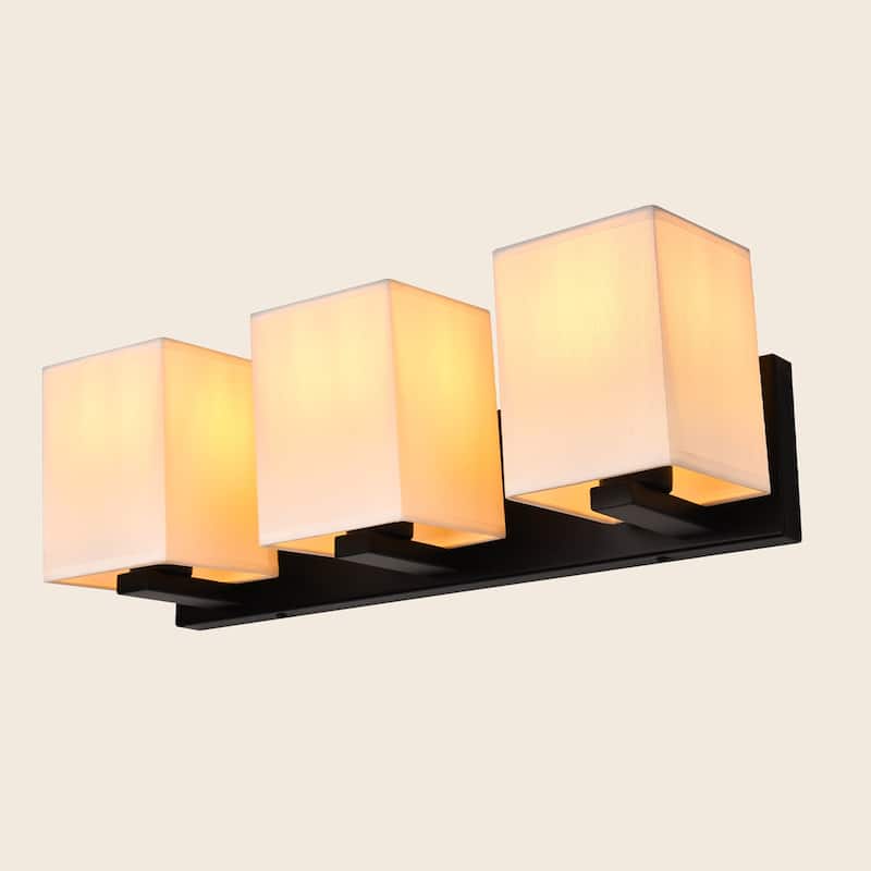 kirahee Matte Black Bathroom Vanity Light, 3-Light Vanity Lighting fixtures Over Mirror,Wall Sconces with White Fabric Shades