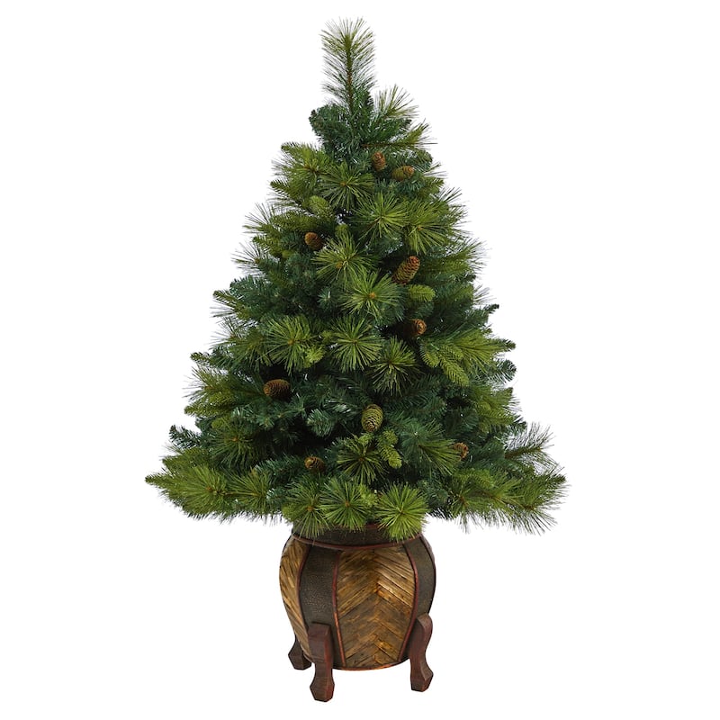 50in Small Christmas Tree with Lights & Berries - Festive Holiday Decor with White Planter - Green - 50