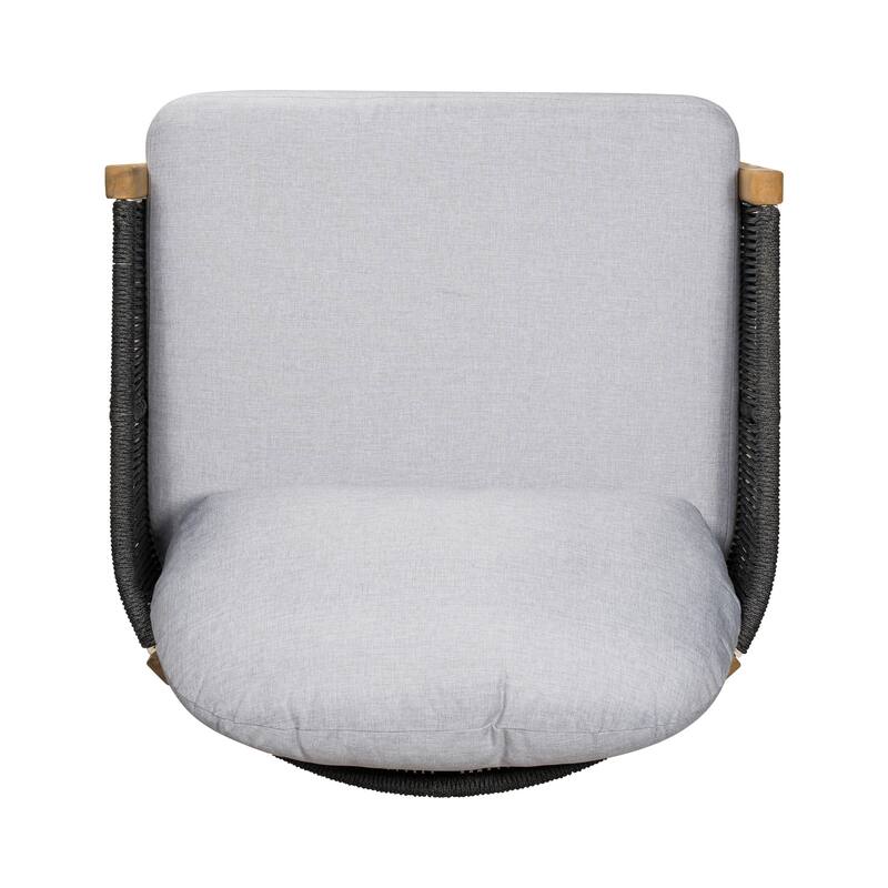 Roomfitters Grotta Outdoor Acacia Wood Club Chair with Rope Woven Back, Teak Finish and Grey