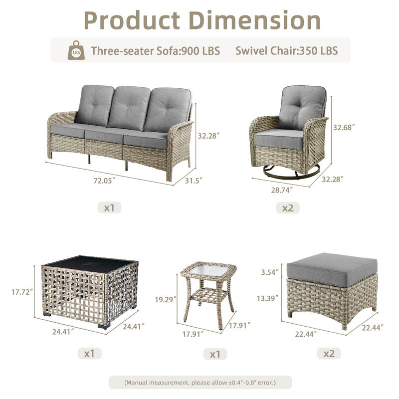 OVIOS 7-piece Patio Wicker Conversation Furniture Set