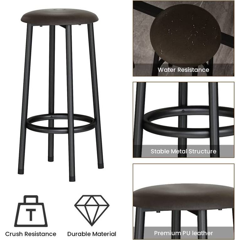 3 Piece Kitchen Pub Dining Set, Modern Faux Marble Counter Height Bistro Bar Table Set with 2 PU Leather Bar Stools