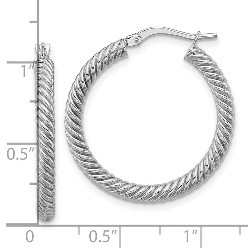 Curata 14k 3x20 White Goldtwisted Round Omega Back Hoop Earrings - 26.5x26.25mm Wide 3mm Thick