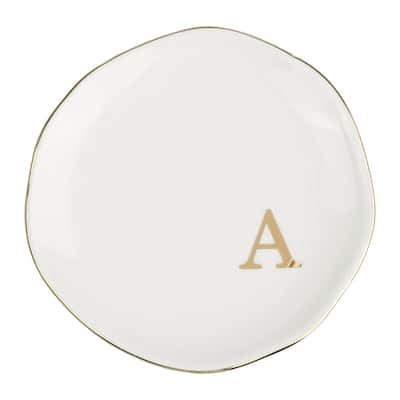 Ceramic Jewelry Tray, Decorative Trinket Ring Dish for Organizing Earrings Necklaces Bracelet Watch Keys - White