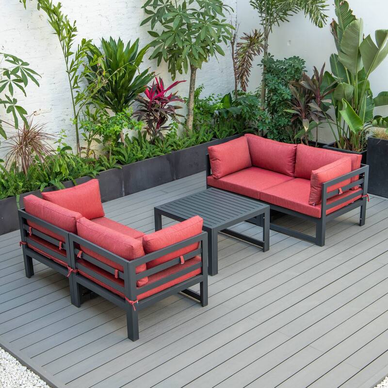 LeisureMod Chelsea 5-Piece Outdoor Patio Sectional and Coffee Table Set with Cushions