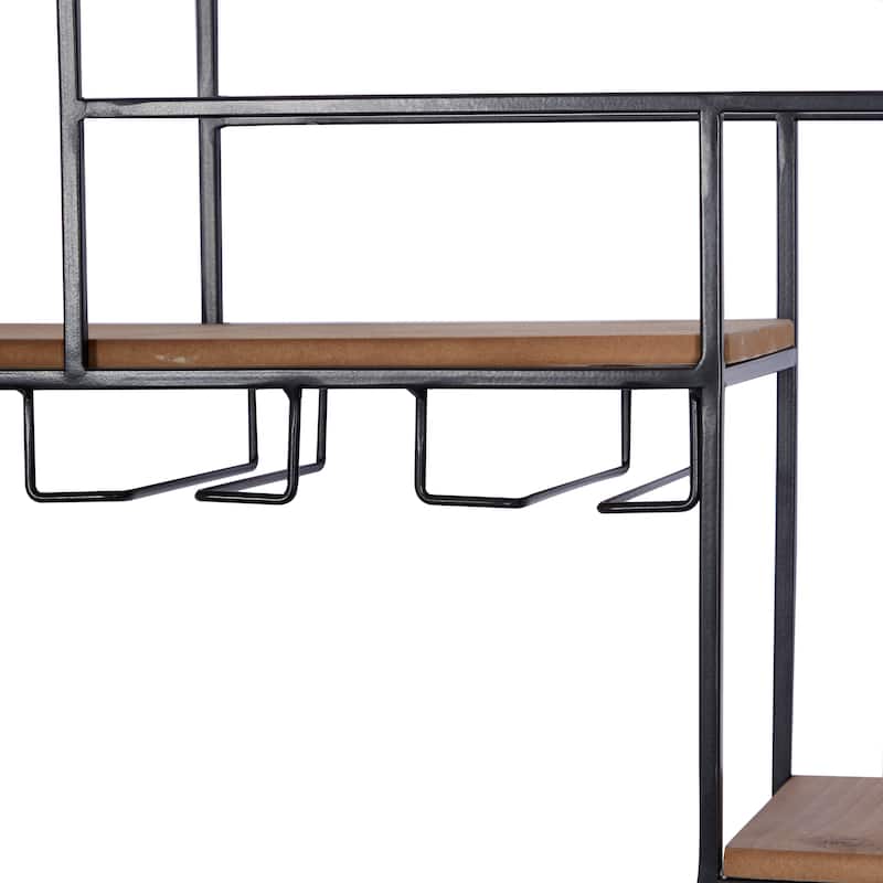 Metal Geometric 7 Bottle Wall Wine Rack with 5 Glass Holder Slots - Black - Roche River Decor - 6"W x 36"L x 16"H