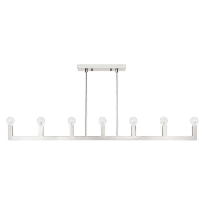 Livex Lighting 7 Light Brushed Nickel Linear Chandelier, 49209-91 - 70.375" L x 5.125" W x 16.5" - 58.5" Adj. H