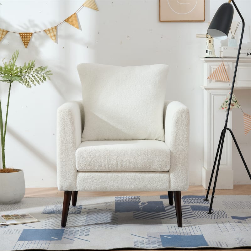 Upholstered Teddy Fabric Accent Chair, Arm Chairs with Pillow Mid Century Modern Living Room Lounge Chair, Single Sofa Chair