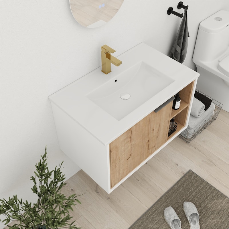 Bathroom Vanity With Sink In 24/30 Inch, Floating Bathroom Vanity With Soft Close Door