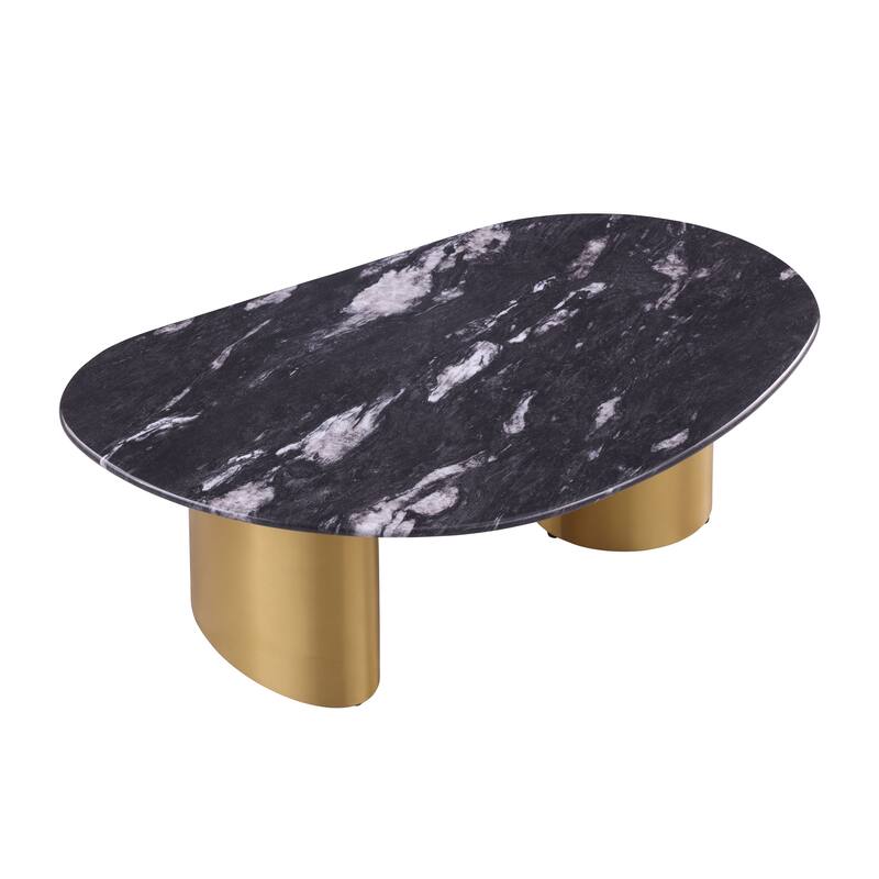 Furniture of America Luvien Modern Grey Sintered Stone Top Oval Coffee Table with Gold Legs