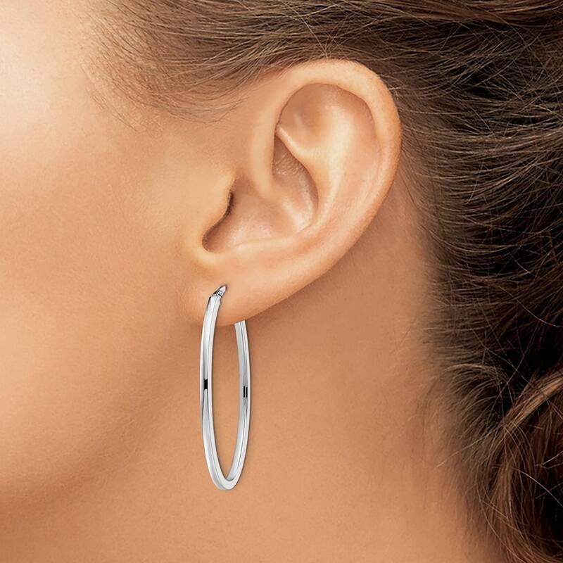 Curata 10k Yellow or White Gold 41x6mm Polished Long Oval Hinged Hoop Earrings