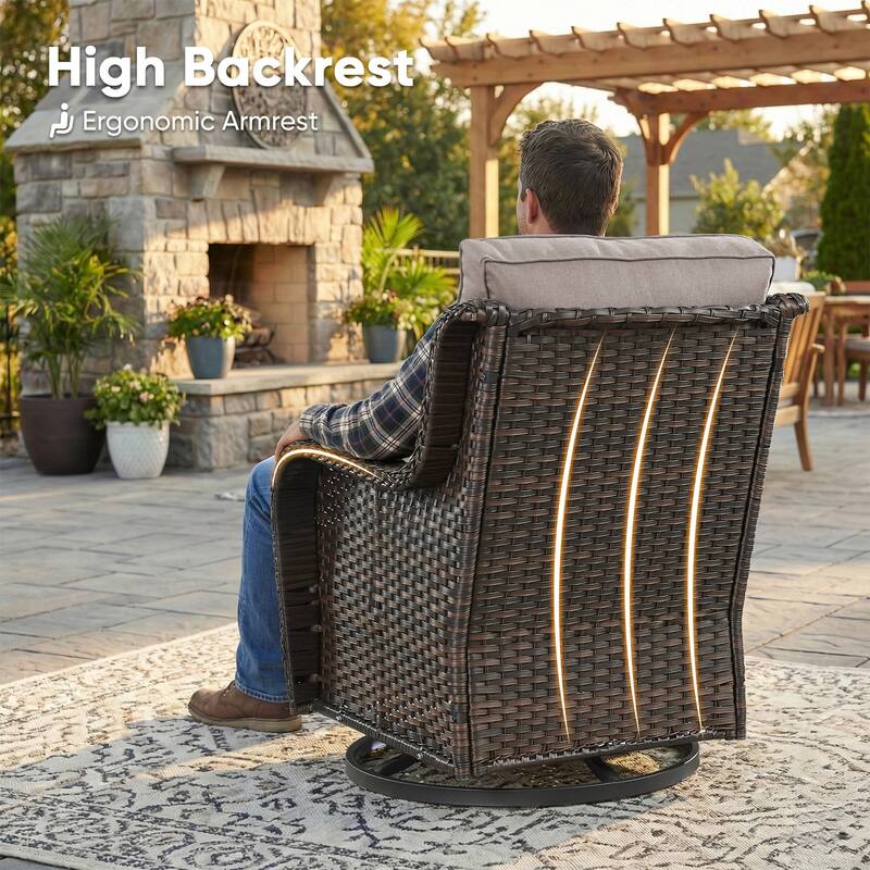 Pocassy Outdoor Wicker Glider Swivel Club Chairs (Set of 2) - Mix Grey