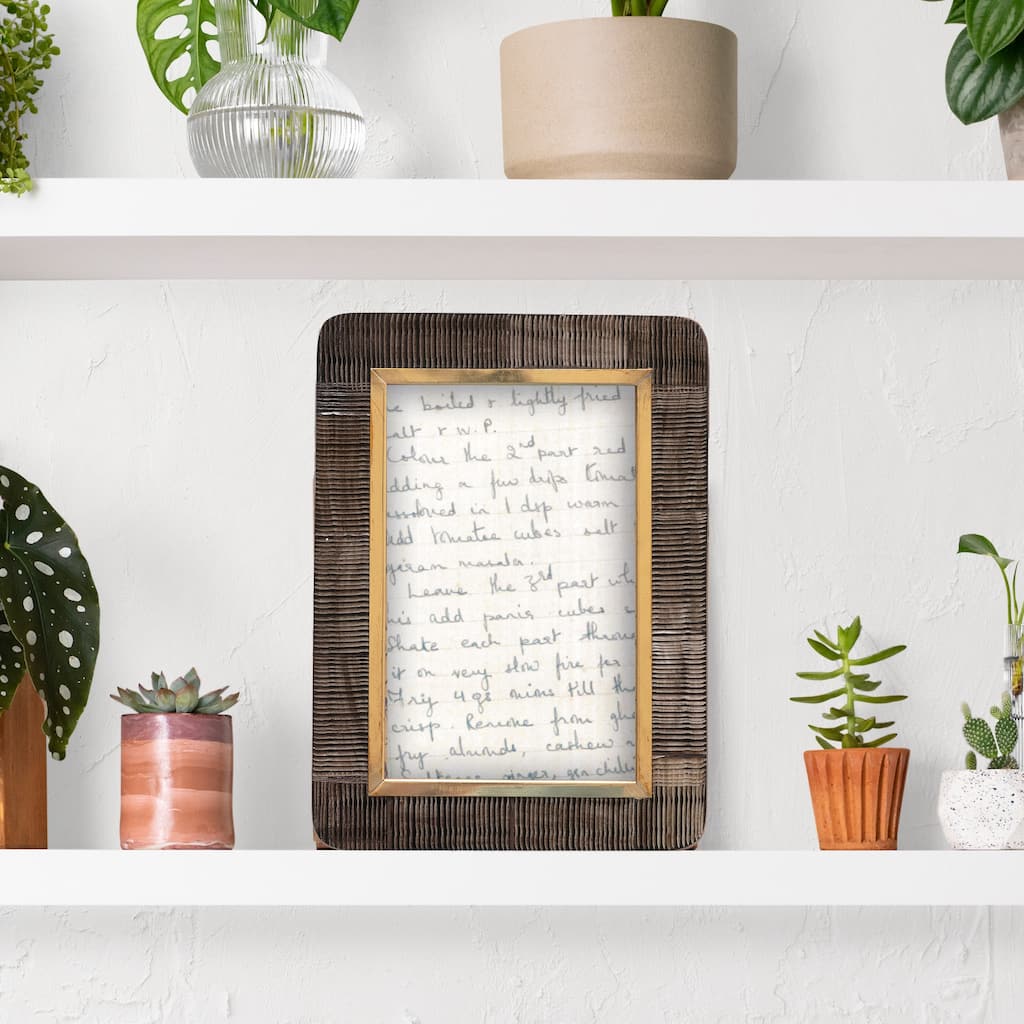Hand-Carved Horn Photo Frame with Brass Border