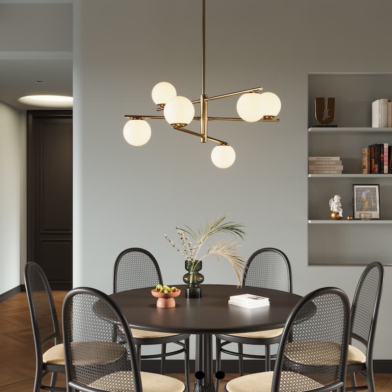 Modern 6-Light Large Bubble Sputnik Chandelier with Frosted Glass