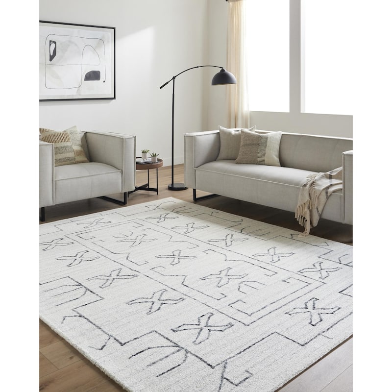 Junior Casual Solid Color Wool Area Rug - Gray/Black - 9' x 12'