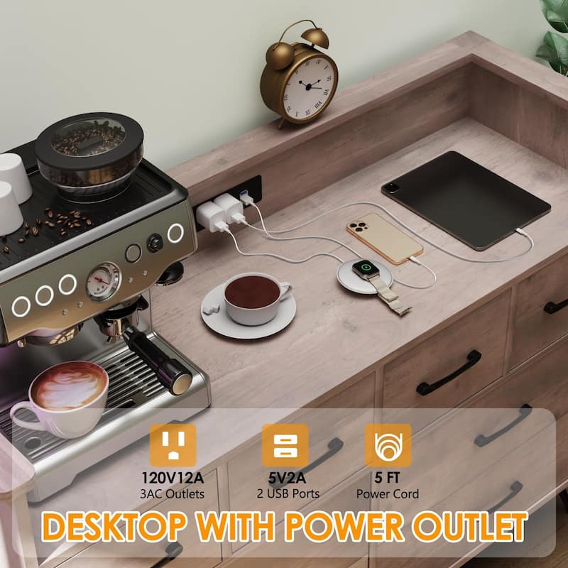 8 Drawer Dresser for Bedroom with LED Light, Charging Station & Open Shelf