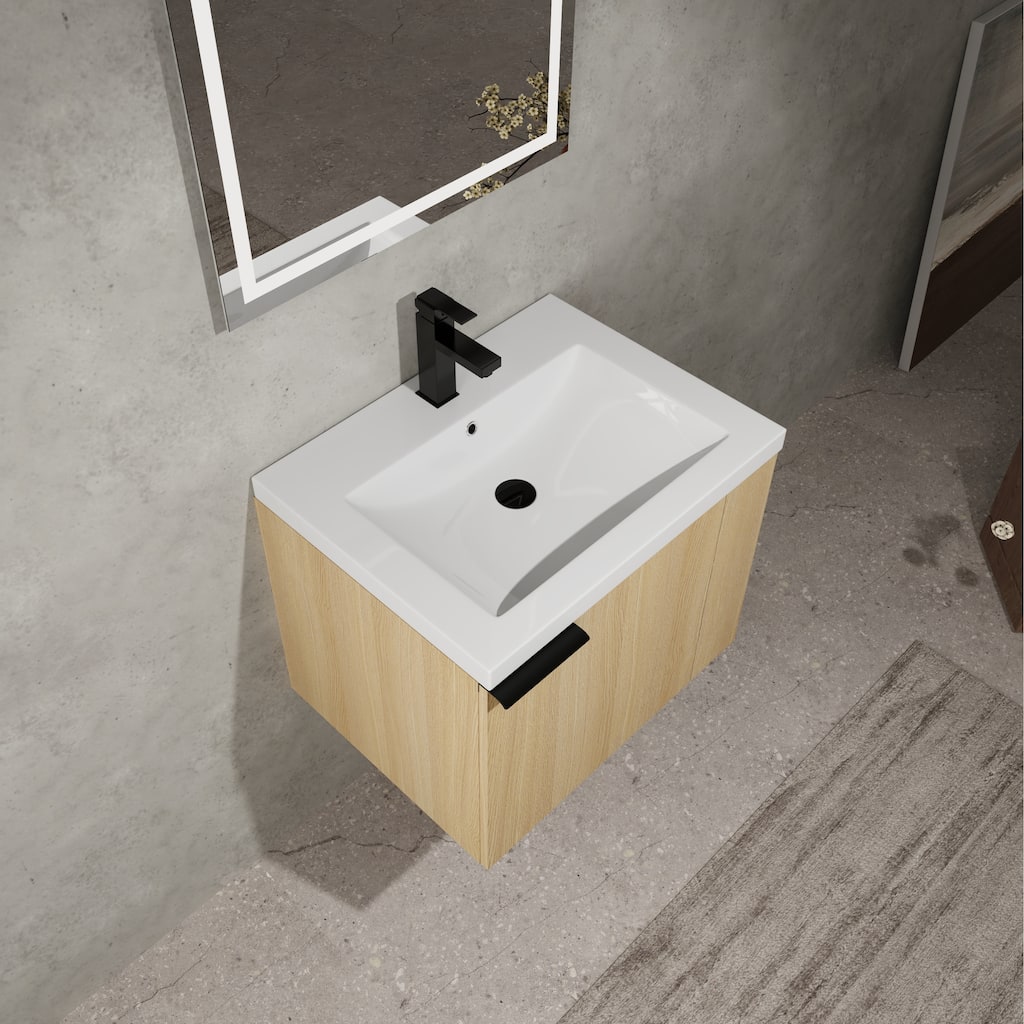 24" Bathroom Vanity Sink Combo with Generous Storage, Modern Oak Cabinet, Soft-Close Doors, and Easy Assembly