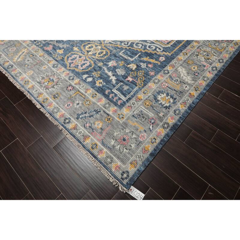 Handknotted Oushak Blue Wool Oriental Rug 8' x 10' 8' x 10' Bed