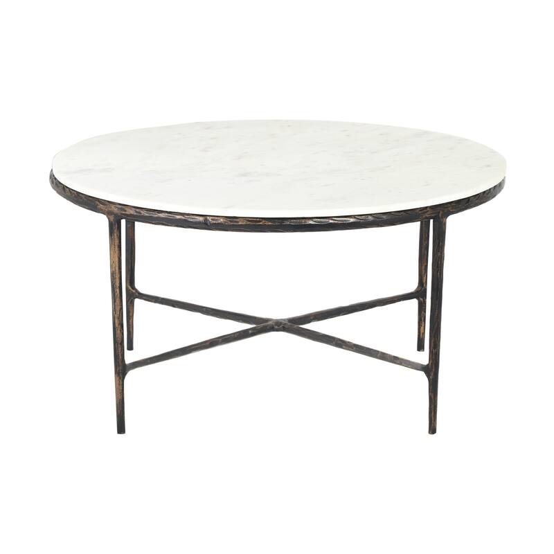 Sevita Elijah Round Marble & Metal Coffee Table, 36" L x 36" W x 18" H - 36" Diameter x 18" H