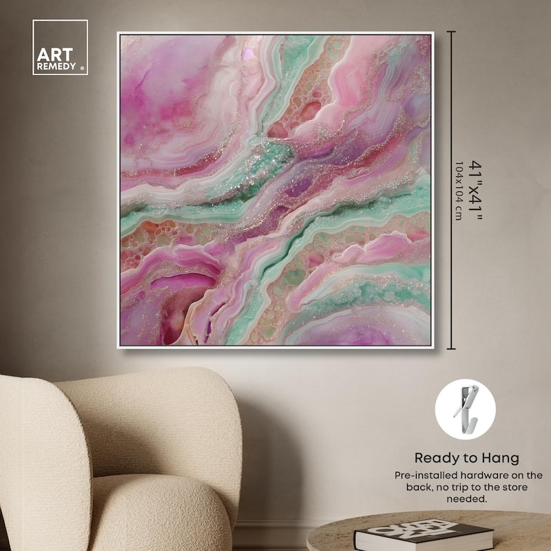 Pink and Mint Crystal IV Canvas by Art Remedy