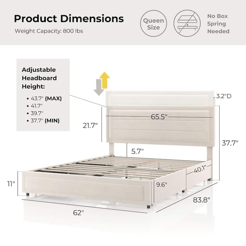 Furniture of America Jacinth Modern Velvet 4-Drawer Queen Storage Platform Bed