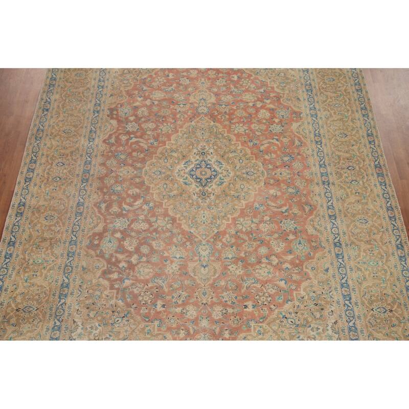 Hand Knotted Oriental 100% Wool Carpet Traditional Floral Pink Kashan Area Rug - 11' 11'' X 8' 8''