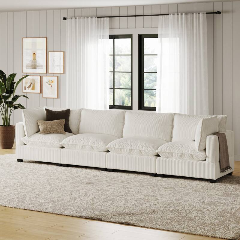 Chelsea Modern Cloud Modular Upholstered Sofa with Deep Seat and Plush Cushions - 4-Seater Sofa - Beige