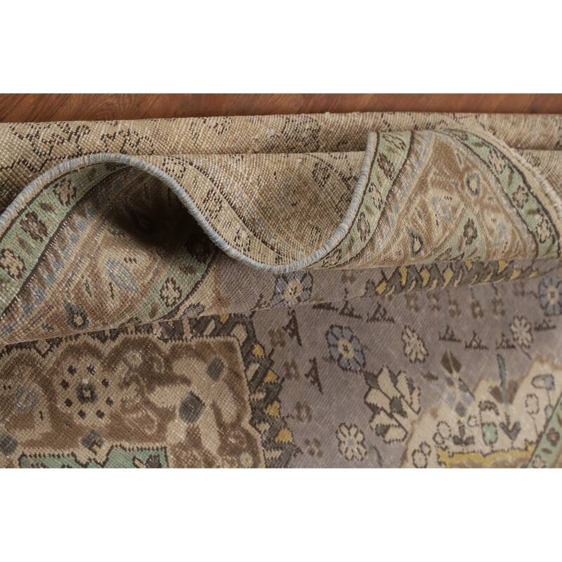 Gray Geometric Tabriz Persian Rug Handmade Wool Carpet - 5'1"x 12'6"