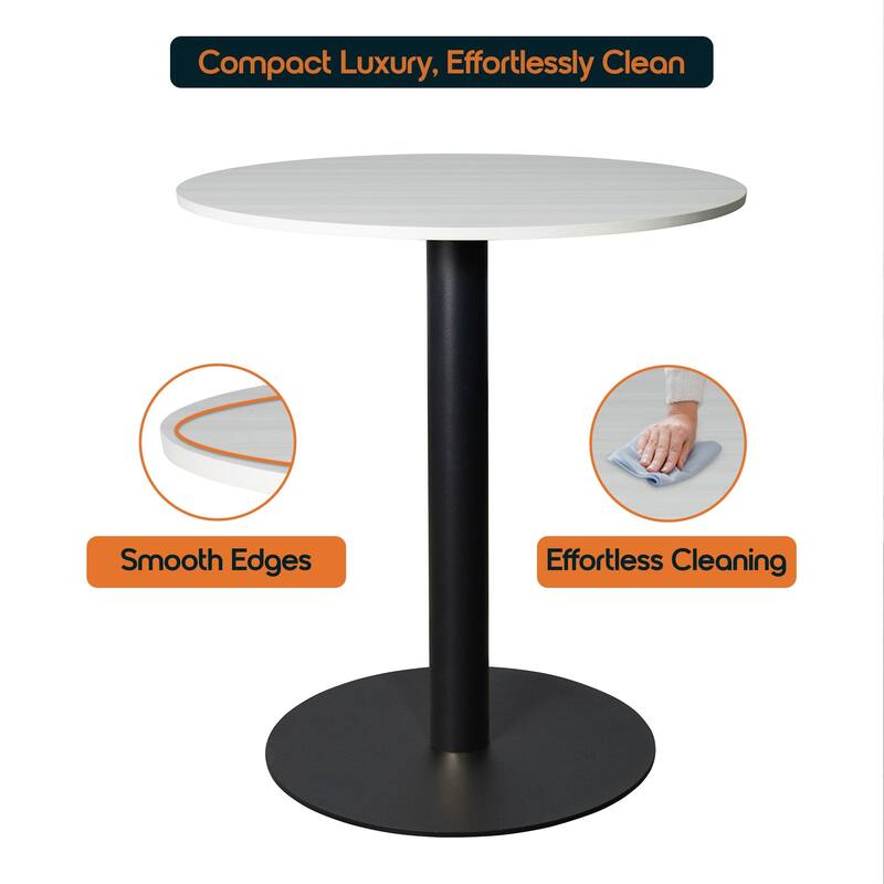 Vail Round Dining Table with 27 in. MDF Tabletop in Black Stainless Steel Round Pedestal Base with Gold Accent Kitchen Table