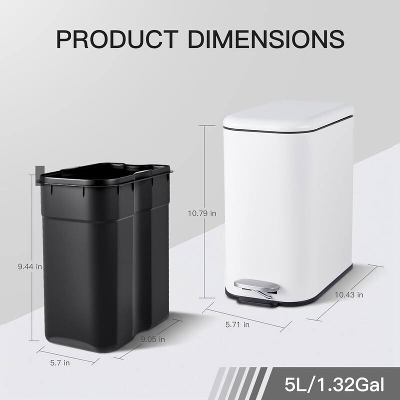 1.3 Gallons Trash Can, Step Garbage Can for Bathroom, Bedroom, Office, Kitchen