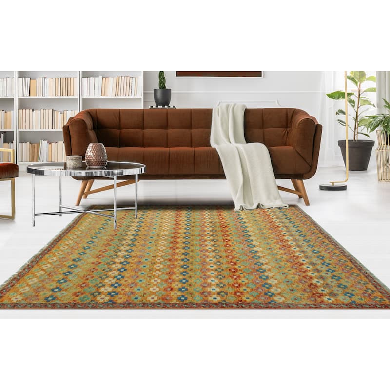 Balochi Tabia Orange/Blue Rug - 5'0" x 6'7"