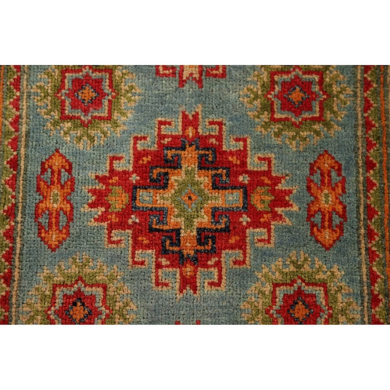 Geometric Blue Kazak Oriental Foyer Rug Handmade Wool Carpet - 2'0" x 3'1"