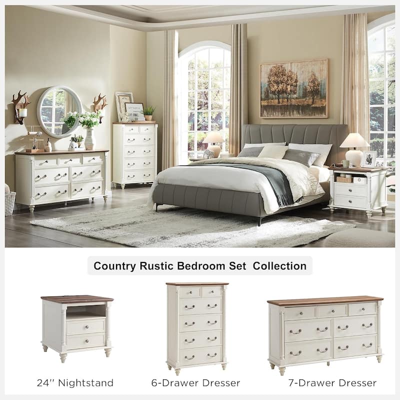 Farmhouse 7 Drawers Dresser Chests, Rustic Wood Chest of Drawers