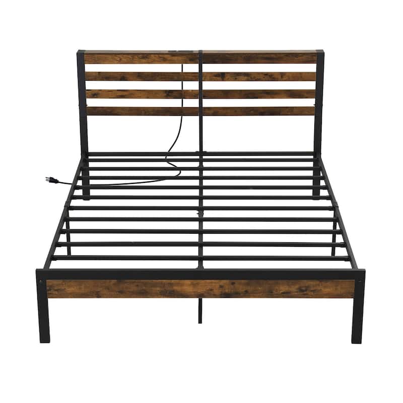 Bed Frame with Charging Station and Storage Headboard - Queen