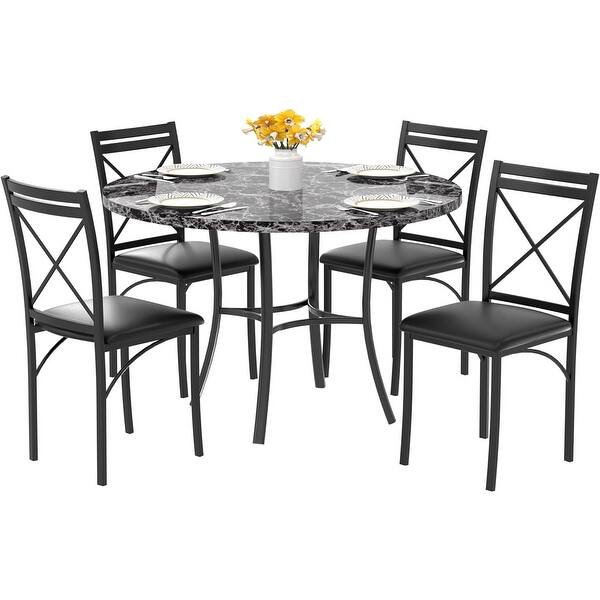 5-Piece Dark Black Faux Marble Dining Table Set with Chairs for Kitchen ...