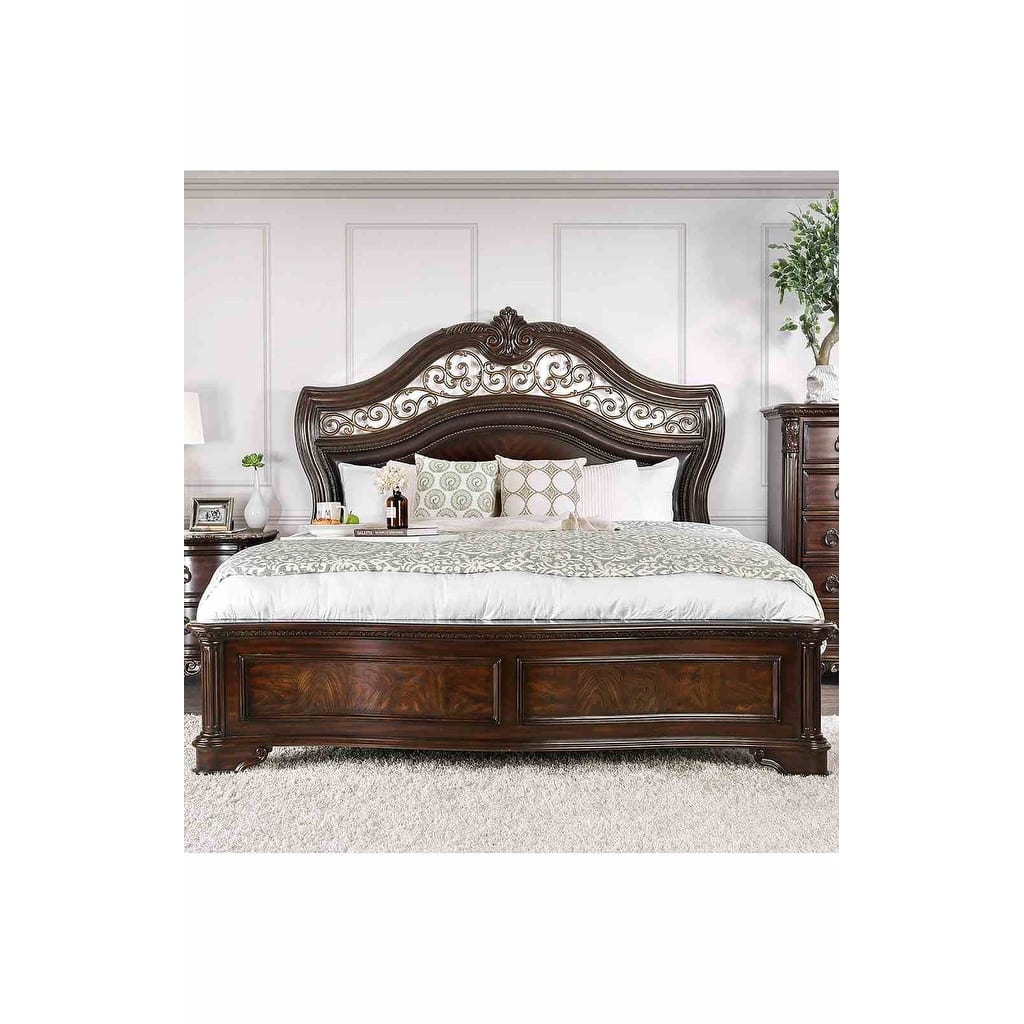 Royal Brown Cherry Finish 1Pc Camel Design Headboard Bed