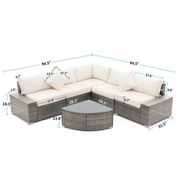 6 Pieces Patio Sofa Set, Rattan Sectional Conversation Set