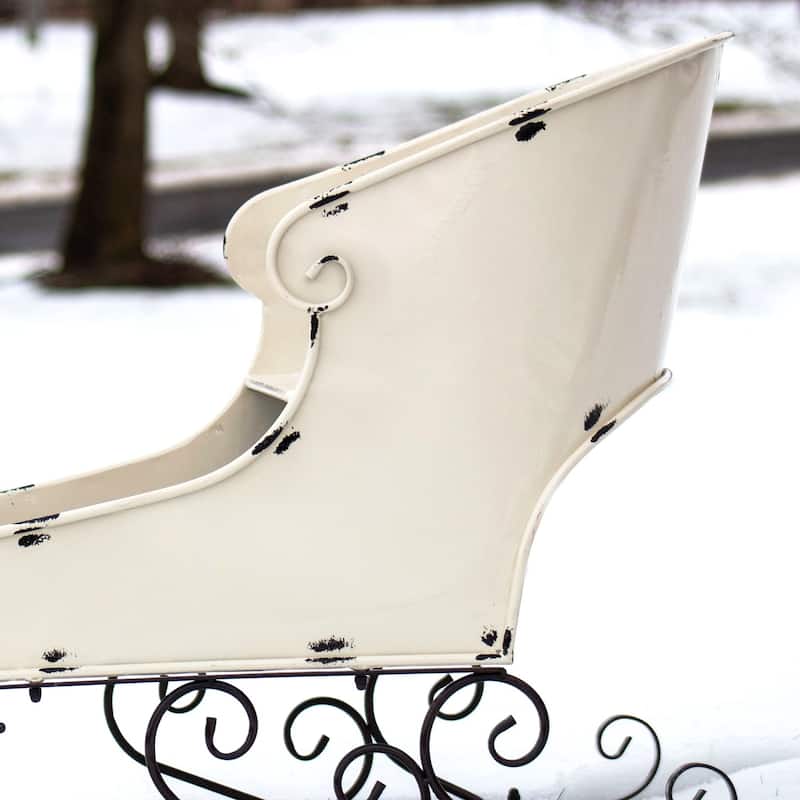Medium Metal Holiday Sleigh Decoration in Antique White