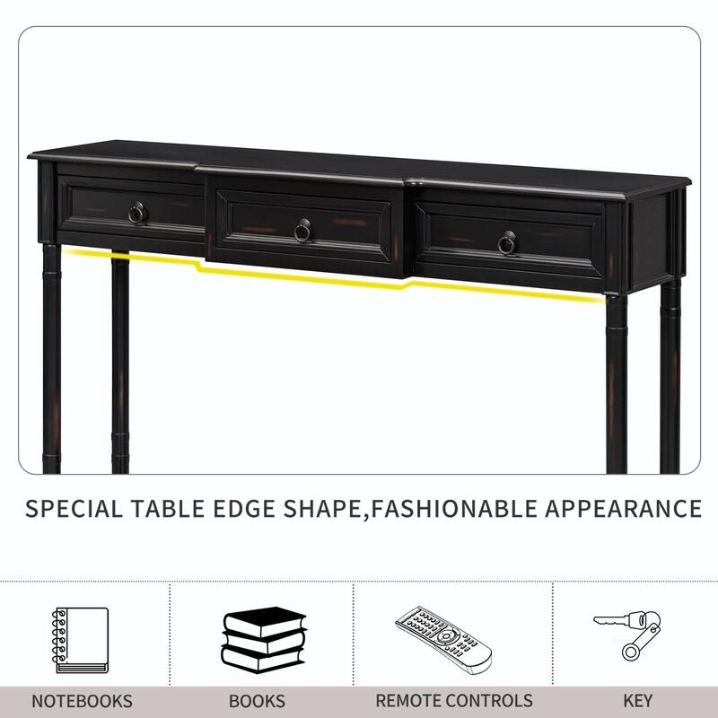 52'' Width Console Table with Drawers and Long Shelf for Entryway