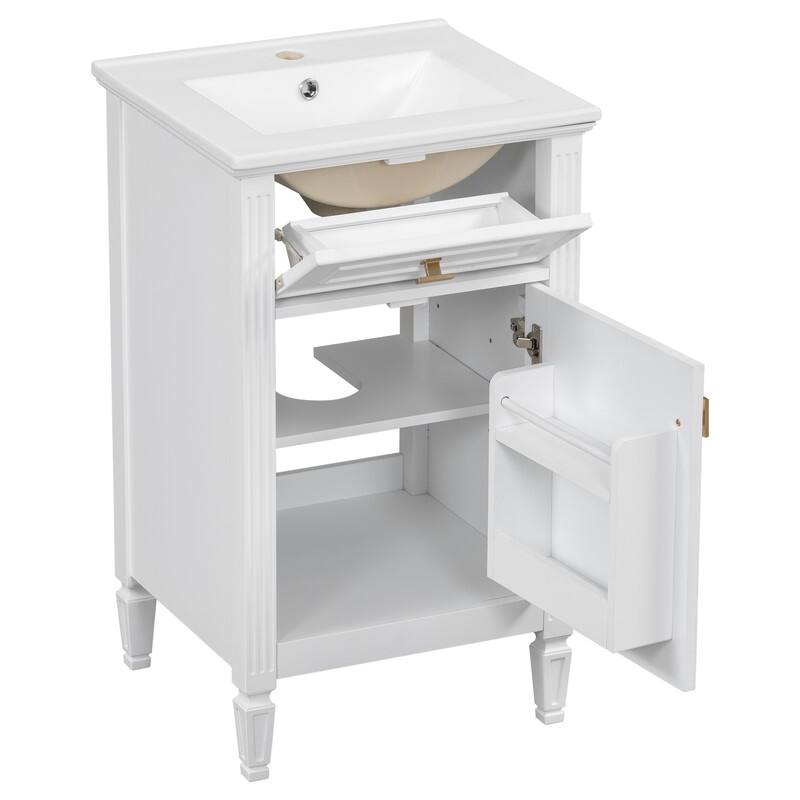 20" Bathroom Vanity with Sink, Solid Wood Legs, Adjustable Shelf, Tilt-Out Drawer