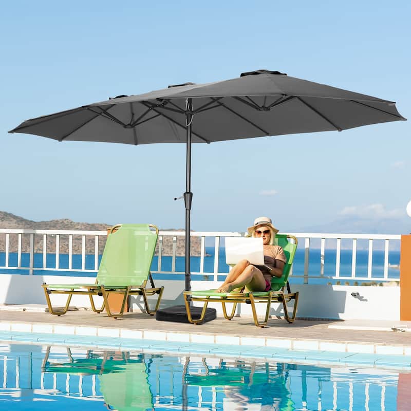 Autlaycil 15ft Patio Umbrella with Base,Large Outdoor Rectangle Double-Sided Umbrella - Grey