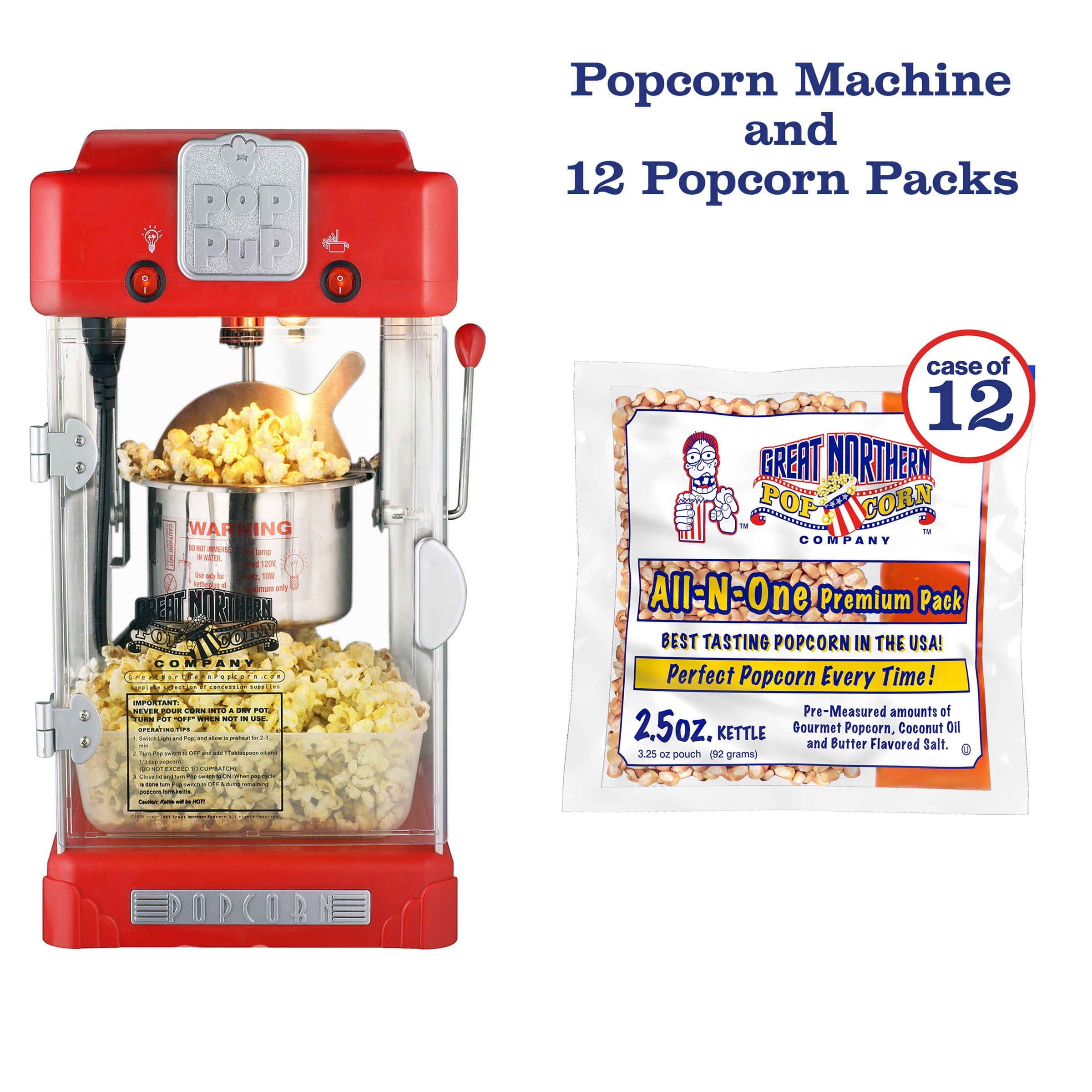Pop Pup Popcorn Machine - 2.5-Ounce Kettle with 12-Pack Pre-Measured Popcorn  Kernel Packets by Great Northern Popcorn (Red) - On Sale - Bed Bath &  Beyond - 36763097