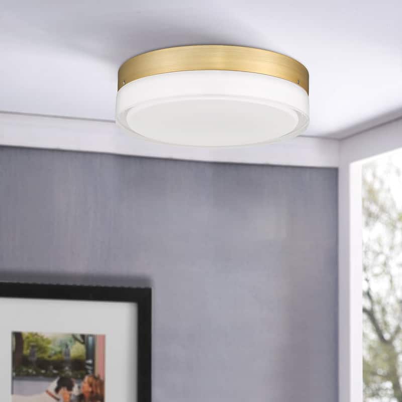 12-Inch Gold Ceiling Light with Frosted Glass - N/A