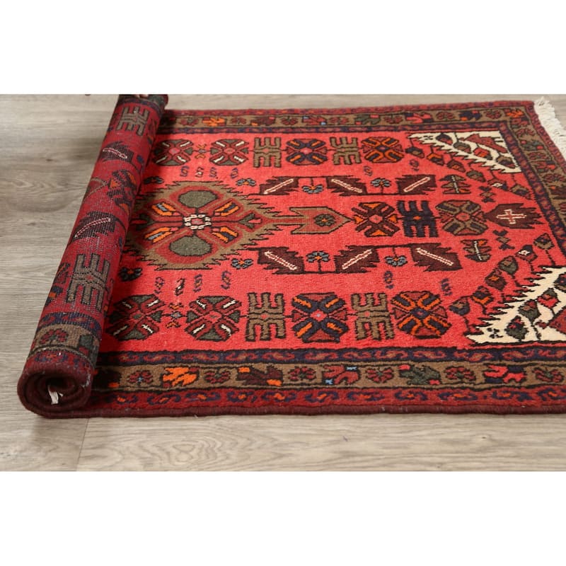 Tribal Geometric Hamedan Persian Area Rug Hand-knotted Wool Carpet - 3'3" x 4'10"