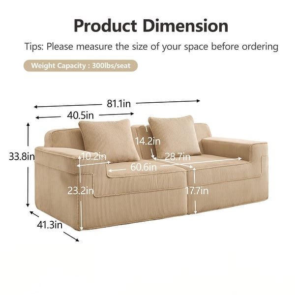 Modular 2 Seat Loveseat Boneless Sofa, Cloud Sectional Couch with Deep Seat - On Sale - Bed Bath & Beyond