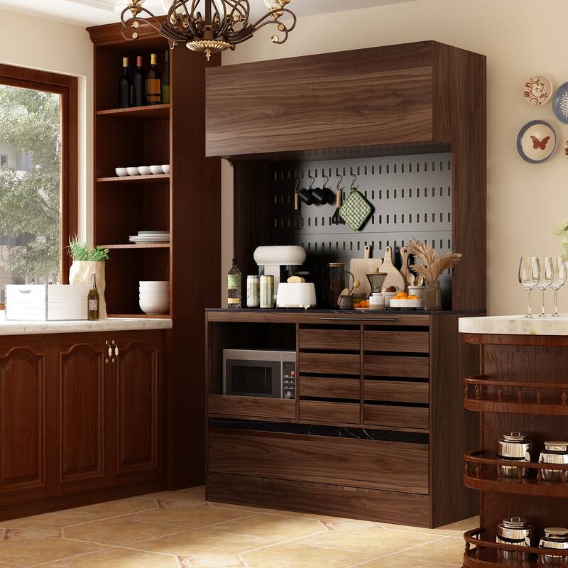 Modular Kitchen Pantry Hutch 4-in-1 Pantry Cabinet Storage Cupboard - 47.2"W*78.7"H - Walnut